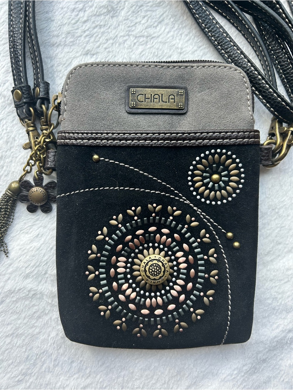 Chala Black and Gray Embellished Mini Crossbody
